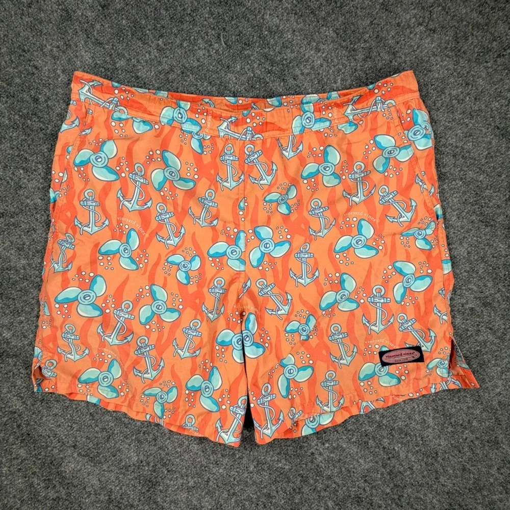 Vineyard Vines Mens Swim Trunks Medium Orange Anchor Propeller Board Shorts 0749
